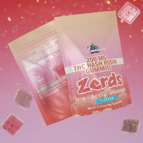 Amnesia - 200mg Zerds Hash Rosin Gummies - Strawberry Shortcake