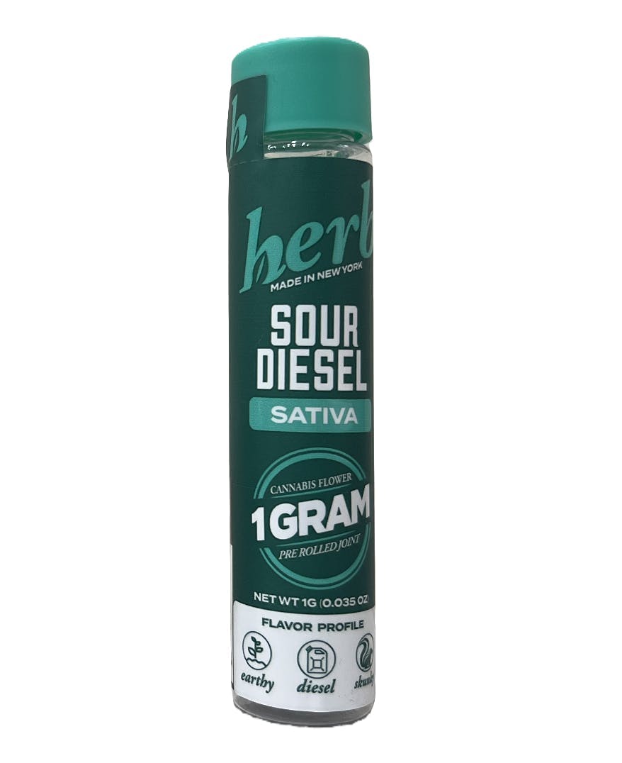 Herb | Sour Diesel | 1gHerbSativaTHC: 31.53%TERPS: 1.37%Herb Sour diesel 1g pre roll 3 for $24