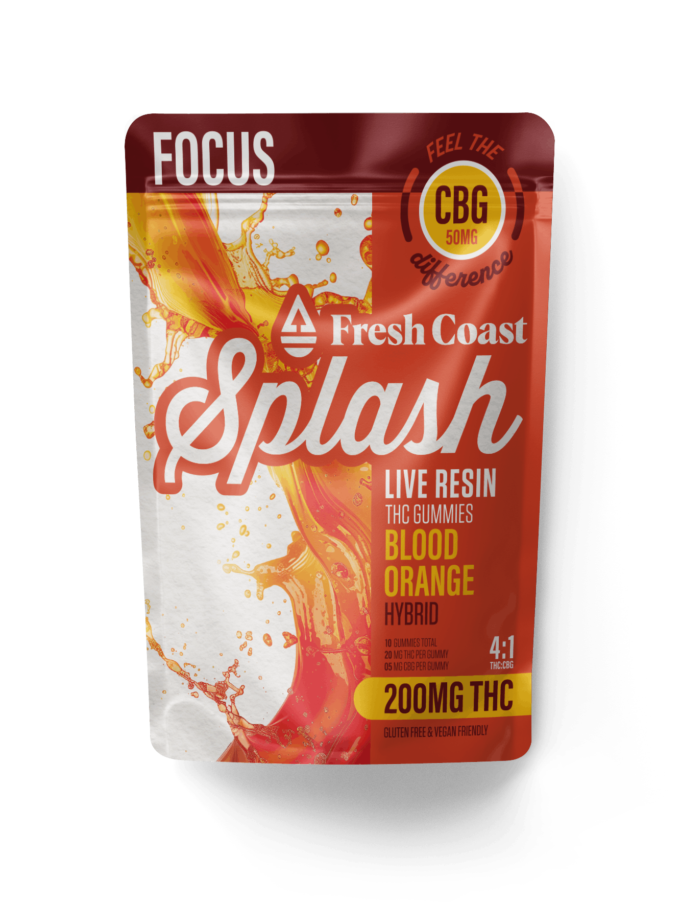 Product: Fresh Coast | Splash Blood Orange Live Resin 4:1 THC:CBG Gummies | 200mg:50mg