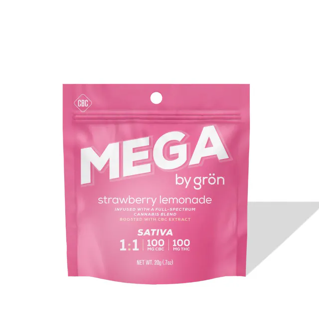 Grön Mega Pearl Strawberry Lemonade 1 CBC : 1 THC 100mg (sativa, gummies, 2.8g)