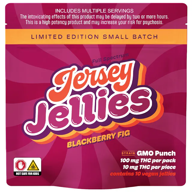 Jersey Jellies Limited Edition Gummies Blackberry Fig - GMO Punch 10pk/100mg (indica hybrid, 2.8g)