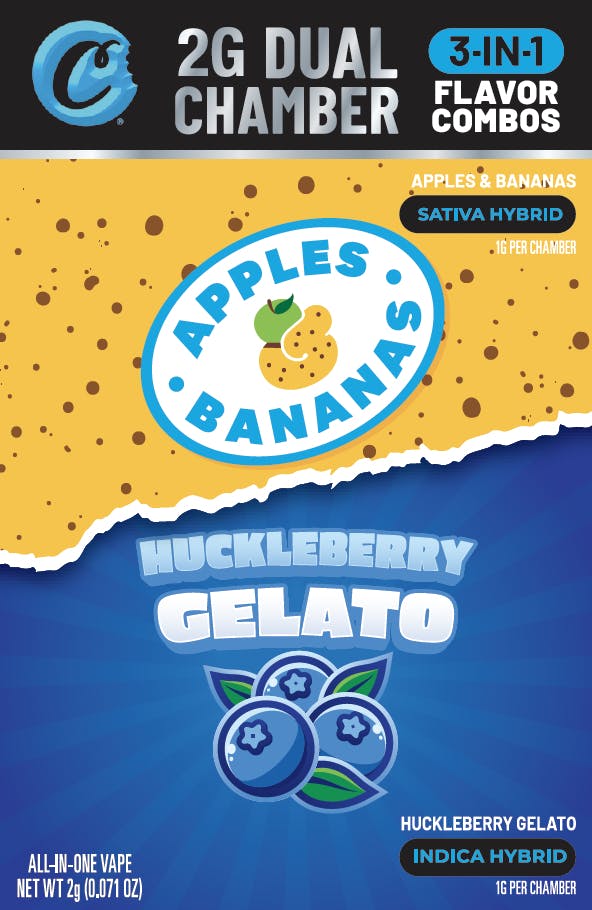Cookies | Apples & Bananas (Sativa) & Huckleberry Gelato (Indica) | 2G Dual Chamber Disposable