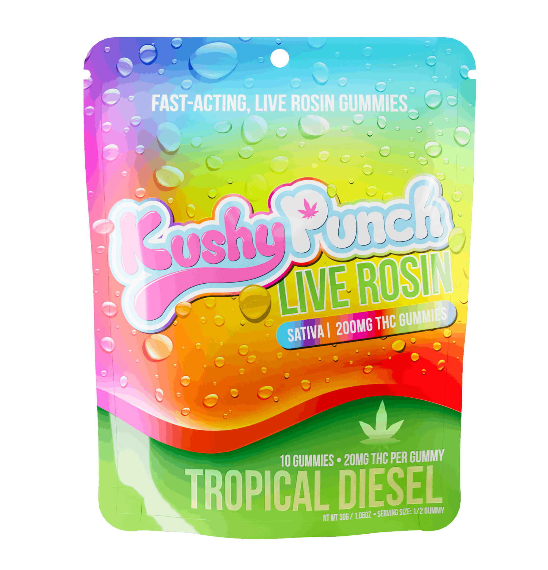 Kushy Punch Sativa Tropical Diesel Live Rosin Gummies 200mg