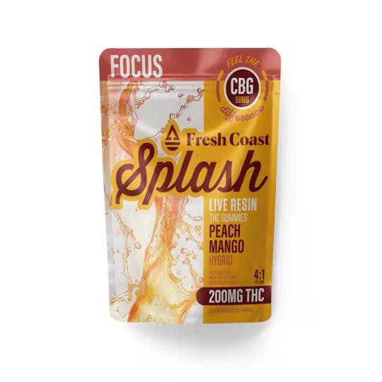 Product: Fresh Coast | Splash Peach Mango Live Resin 4:1 THC:CBG Gummies | 200mg:50mg