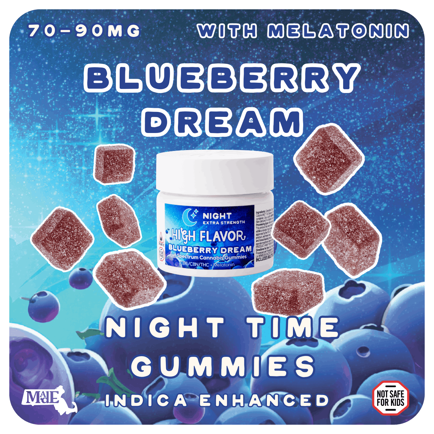 Blueberry Dream (Indica) | Full Spectrum Sour Gummy I With Melatonin | 20 Pack (70-90mg)