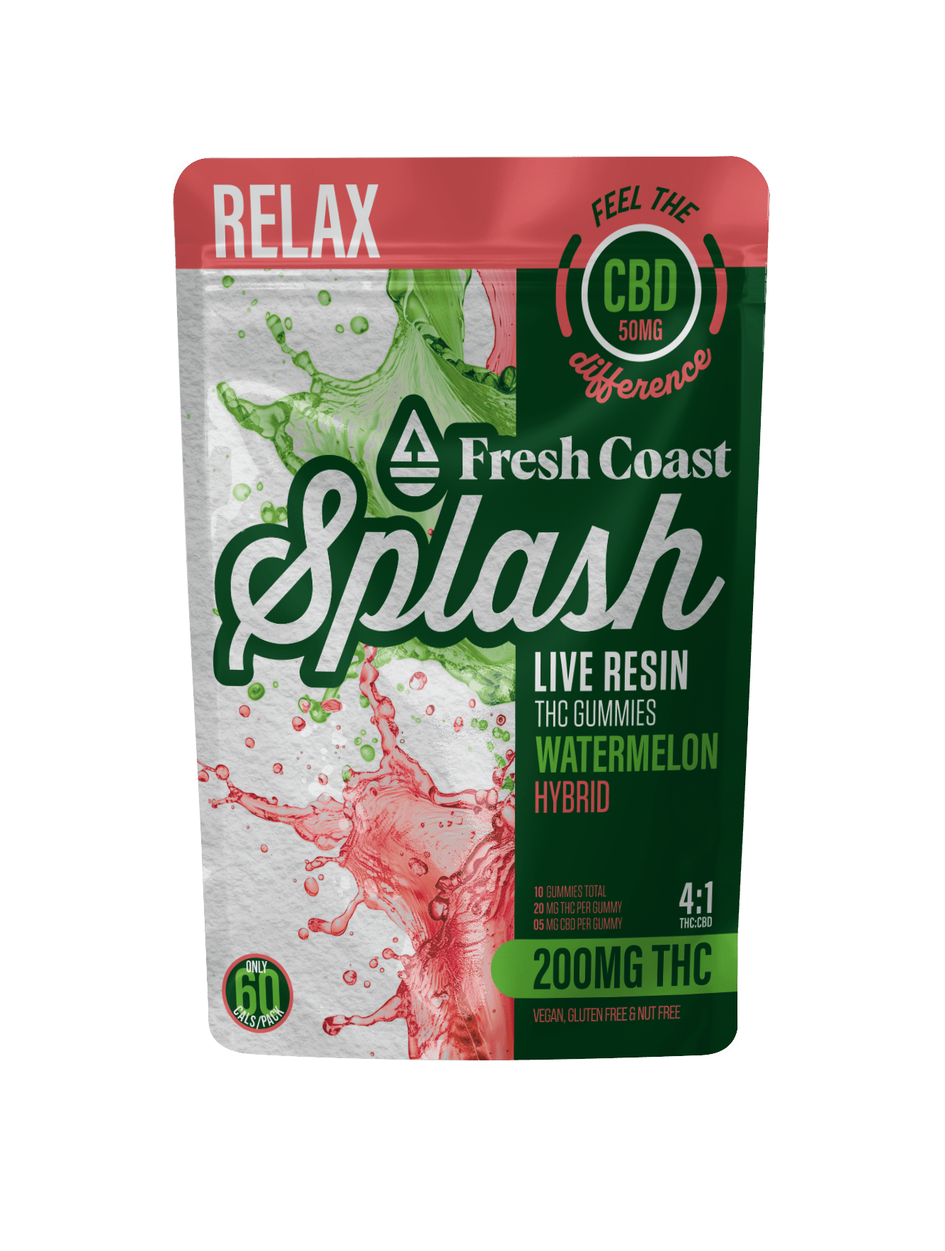 SPLASH | Live Resin Gummies - Watermelon (Hybrid) - 4:1, THC:CBG, 200mg