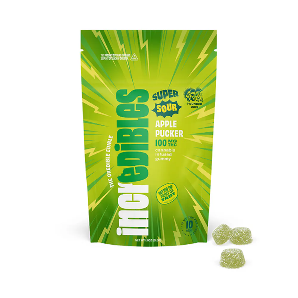 Product Super Sour Apple Pucker  | Gummies | 10 pack | 100mg THC