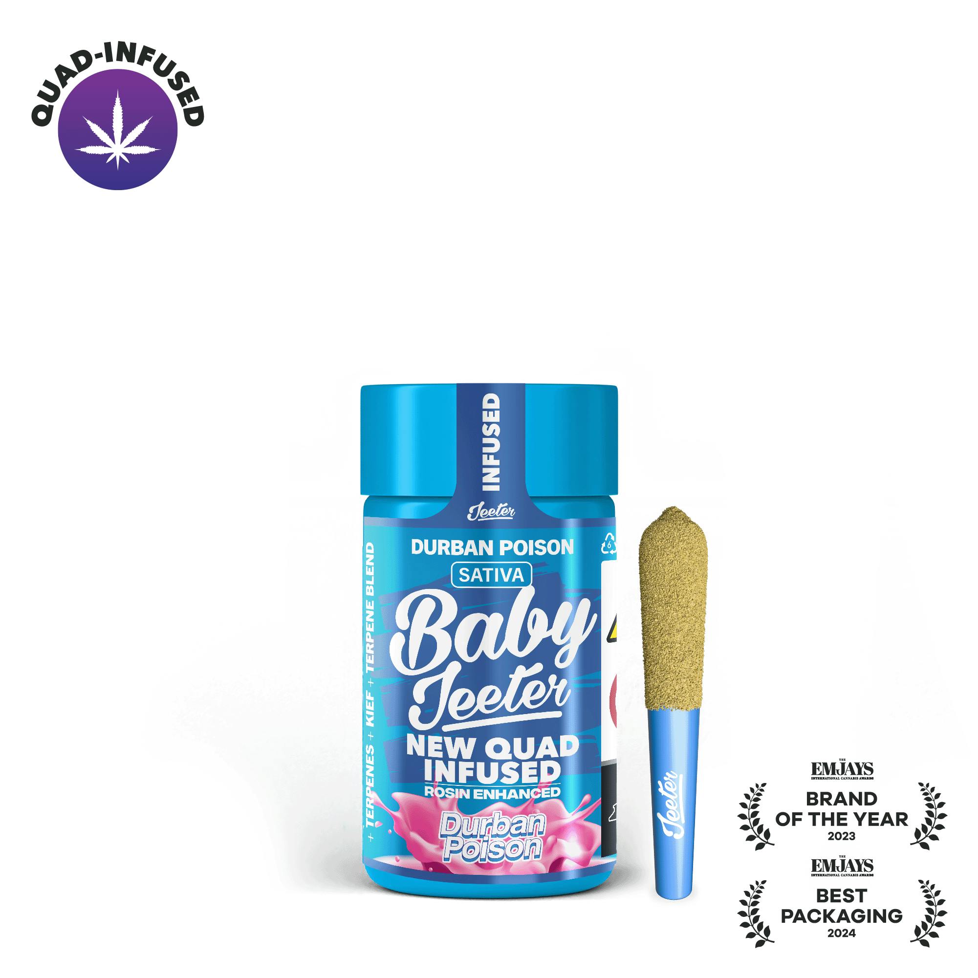 Jeeter Durban Poison Infused W/ Liquid Diamonds, Rosin, Dusted In Kief Baby Preroll 5pk - Sativa
