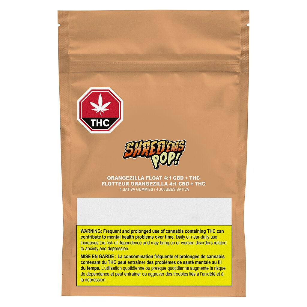Shred'ems pop! - orangezilla float thc:cbd - 4 pack