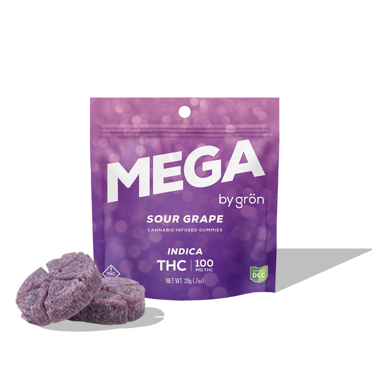 GRÖN | Sour Grape | 100mg Mega Gummie Pearl | Queen City Cannabis
