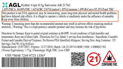 AGL Rythm Vape Sativarin AB 85.35 Cartridge 21762 Trulieve