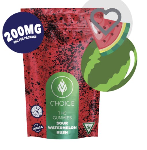 Product: Choice | Gummies - Super Sour Watermelon Kush (Indica) - 200mg