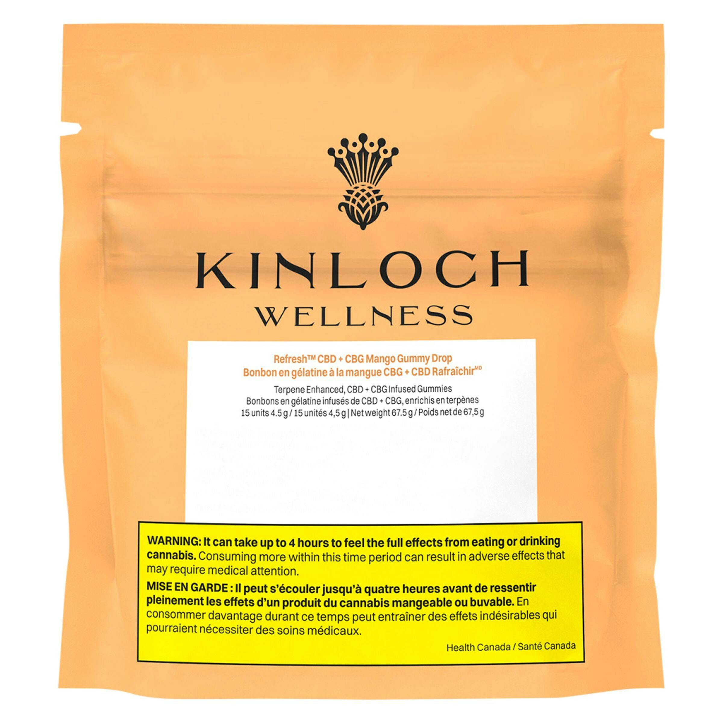 Kinloch wellness - refresh™ cbg + cbd mango gummy drop - 15 pack