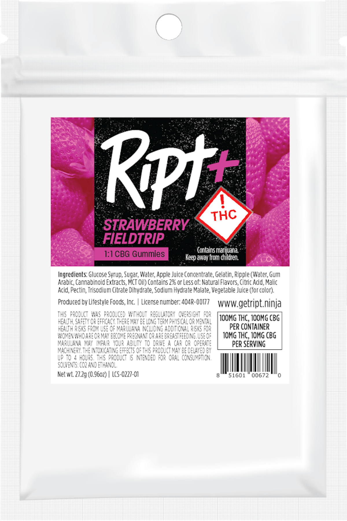 Photo of Ript – Gummies – Strawberry Fieldtrip 1:1 CBG 100mg (H)