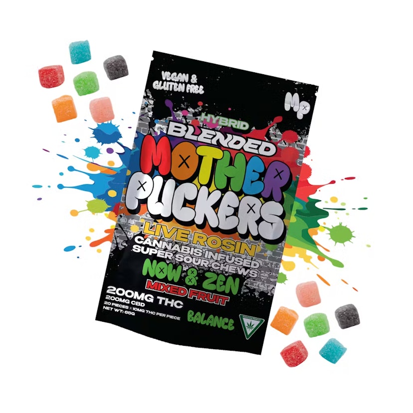 Mother Puckers | 200mg Live Rosin Gummies | Mixed Fruit Balance Now & Zen CBD