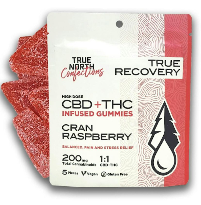 True North - Cran Raspberry 1:1 THC/CBD 5x20mg Vegan Gummies
