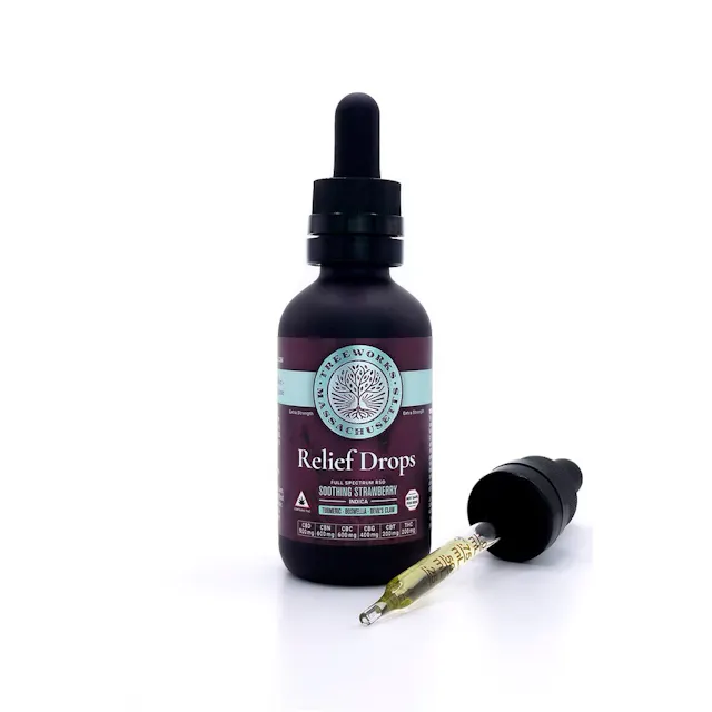 Treeworks Relief Drops Soothing Strawberry 5 CBD : 3 CBN : 3 CBG : 1 CBC : 1 CBT : 1 THC 25ml/100mg (indica, flavored, 2.8g)