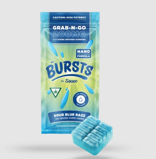 Product: Sour Blue Razz Bursts | 100mg x 2pk | Live Resin Infused | Sauce