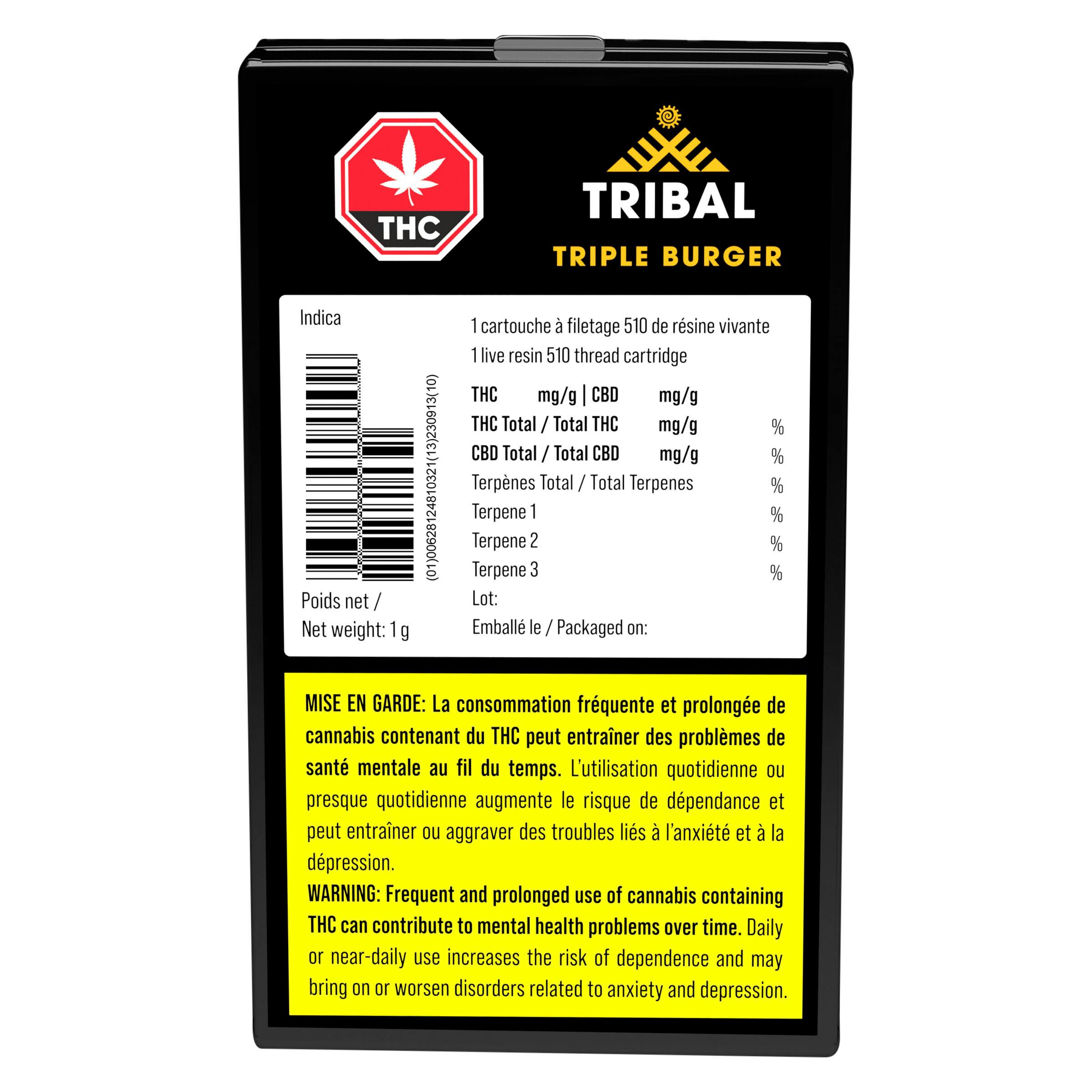 Tribal - Triple Burger Live Resin 510 Thread Cartridge