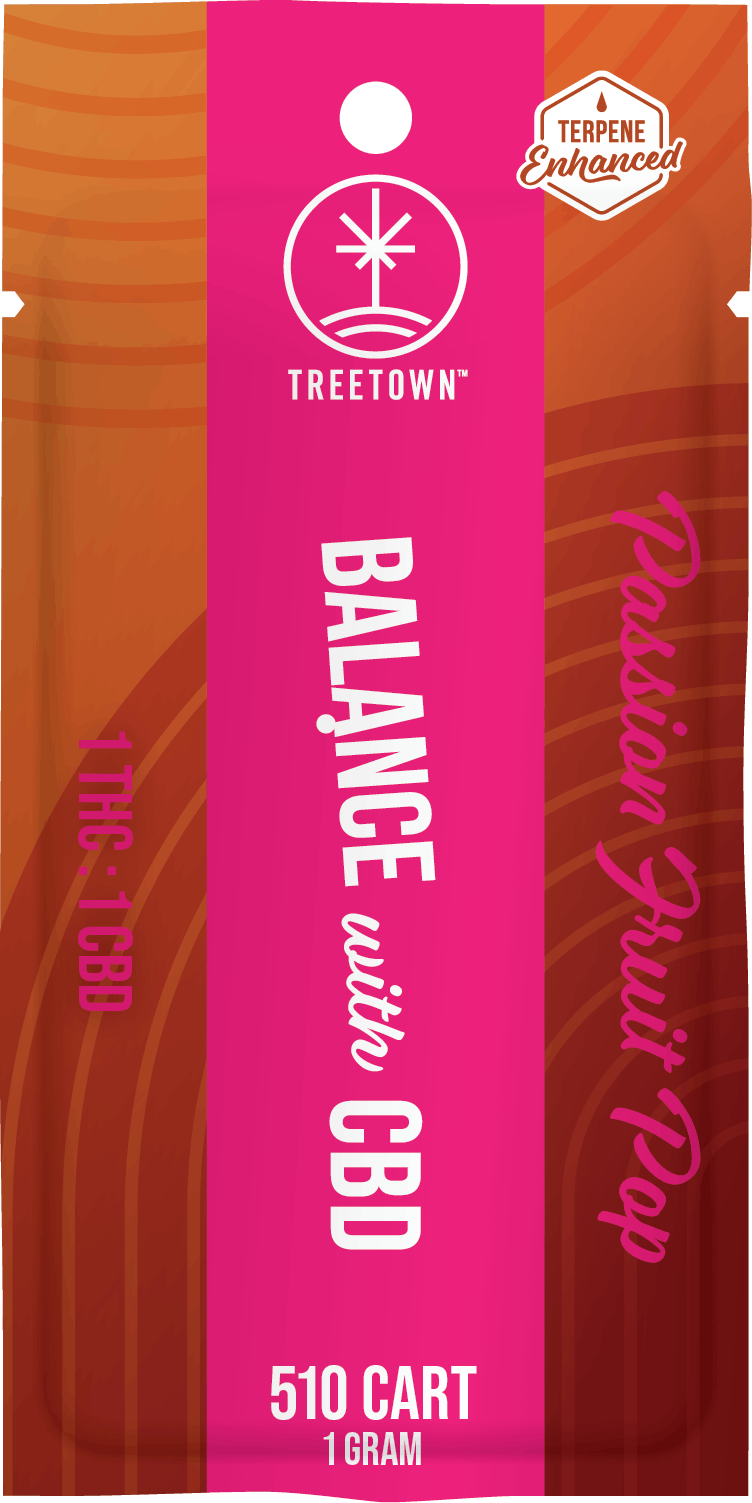Product: 1:1 Balance | Passion Fruit Pop | 510 Thread | THC x CBD | TreeTown