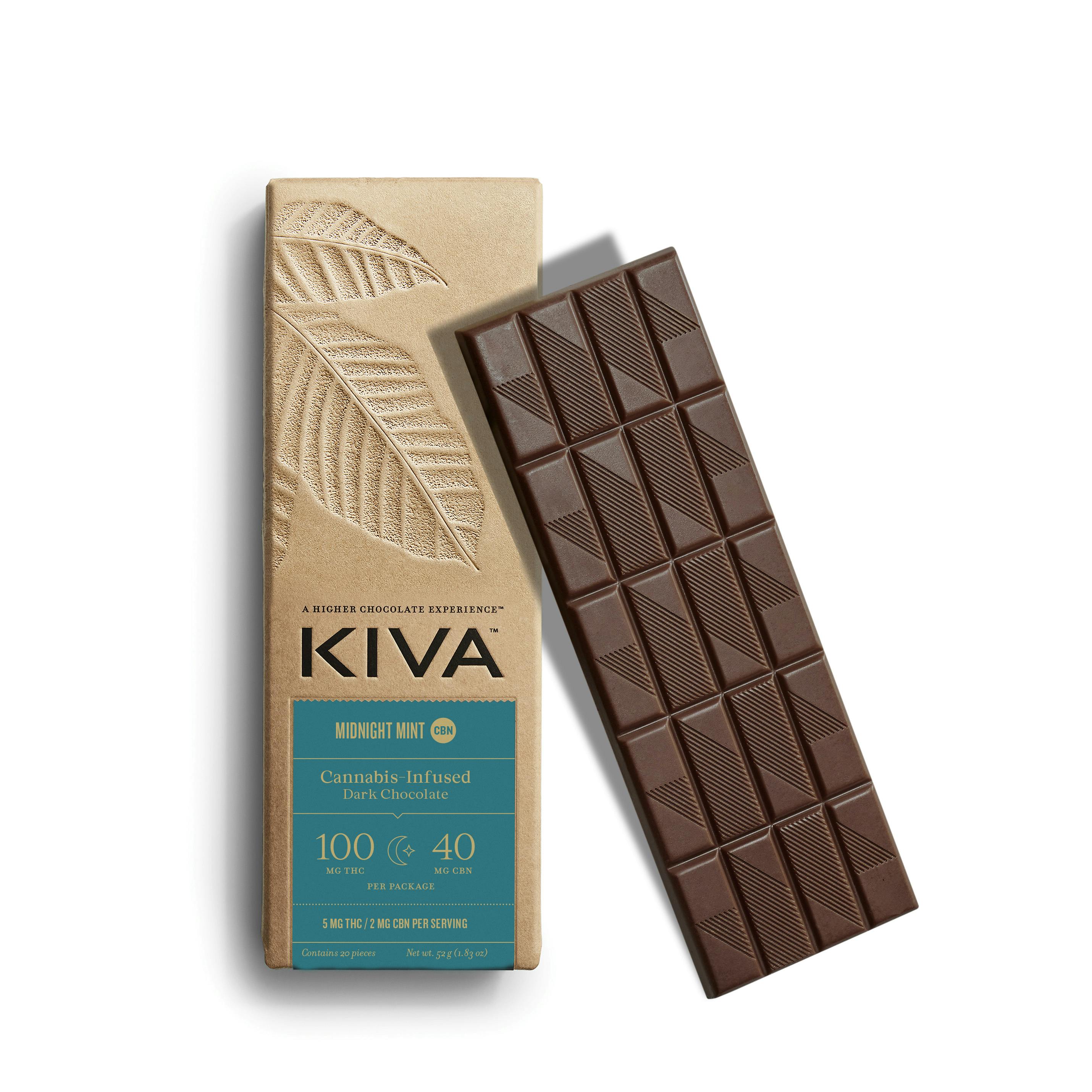 Kiva | Chocolate Bar 5:2 CBN 100 Mg | Dark Chocolate Midnight Mint