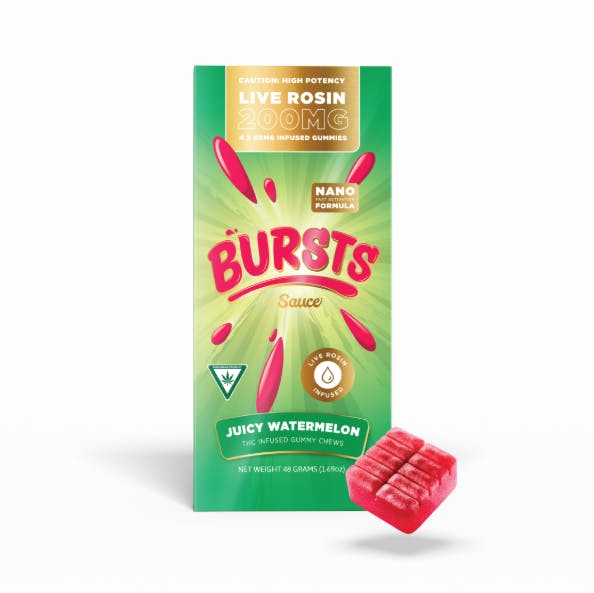 Product: Juicy Watermelon Bursts | 50mg x 4pk | Live Rosin Infused | Sauce
