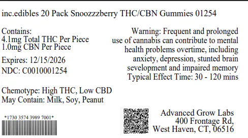 Snoozzzberry THC:CBN Gummies T4.1N1 (01254) 20pc | Still River