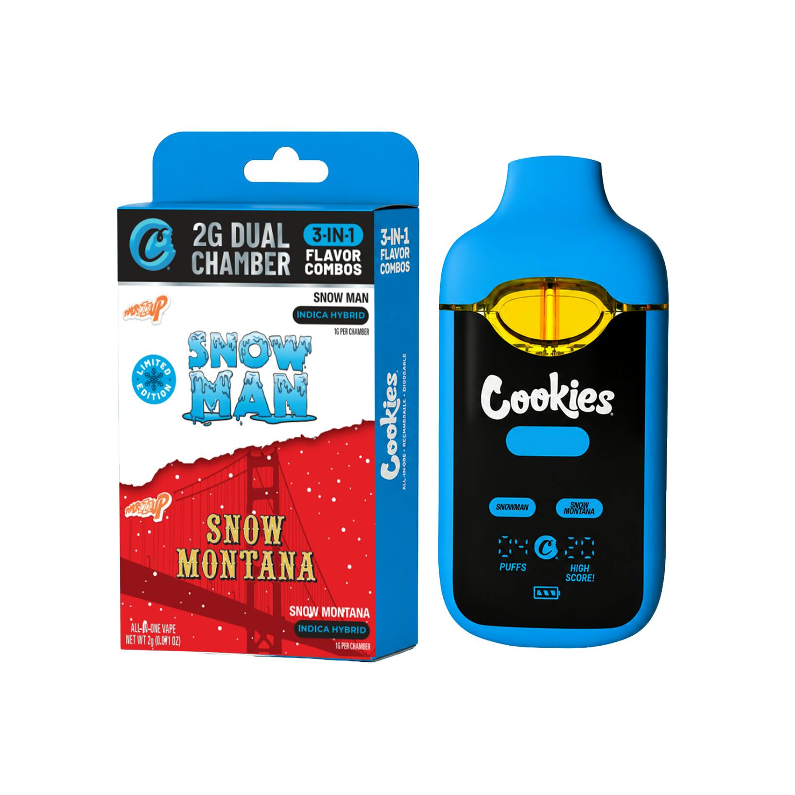 Cookies - Snowman x Snow Montana Dual Chamber Disposable Vape - 2gCookiesIndica-HybridTHC: 89.46%TERPS: 5.51%Buy One, Get One 30% off all Cookies products!