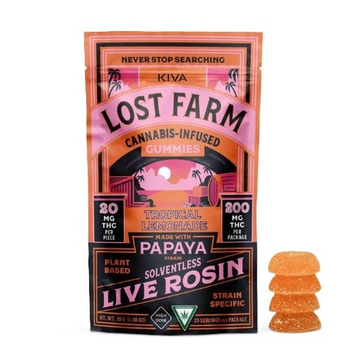 Product: Lost Farm | Tropical Lemonade (Papaya) Live Rosin Gummies 10pc | 200mg