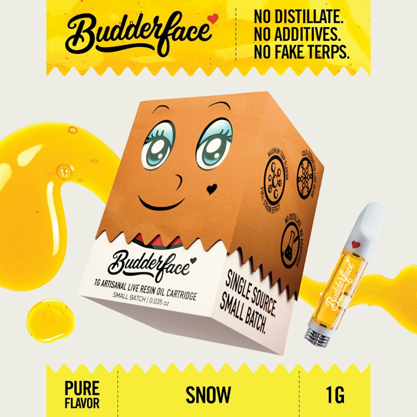BUDDERFACE | Snow | 1G | Artisanal Live Resin 510 Vape Cart