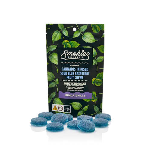 Sour Blue Raspberry Indica  100mg THC Fruit Chews-1