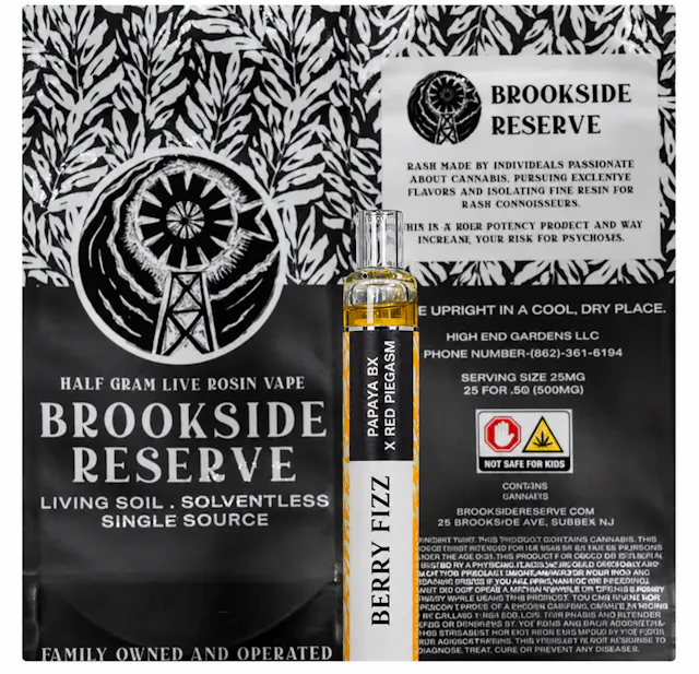 Brookside Reserve Rosin Disposable Berry Fizz .5g (indica hybrid, live rosin disposable)