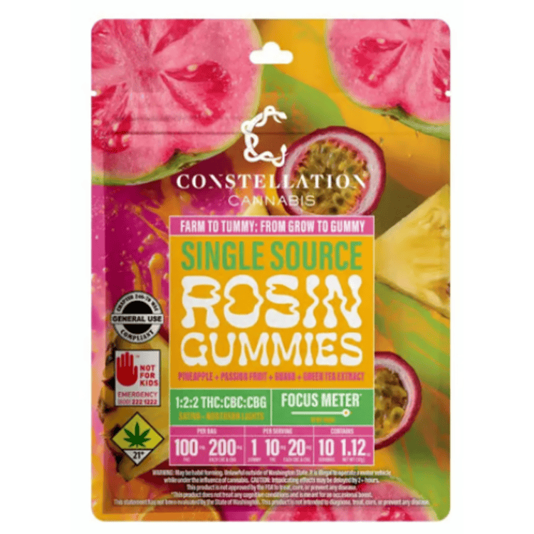 Constellation: THC/CBC/CBG 1:2:2 Pineapple Passion Fruit Guava + Green Tea Extract - Hash Gummies 10pk
