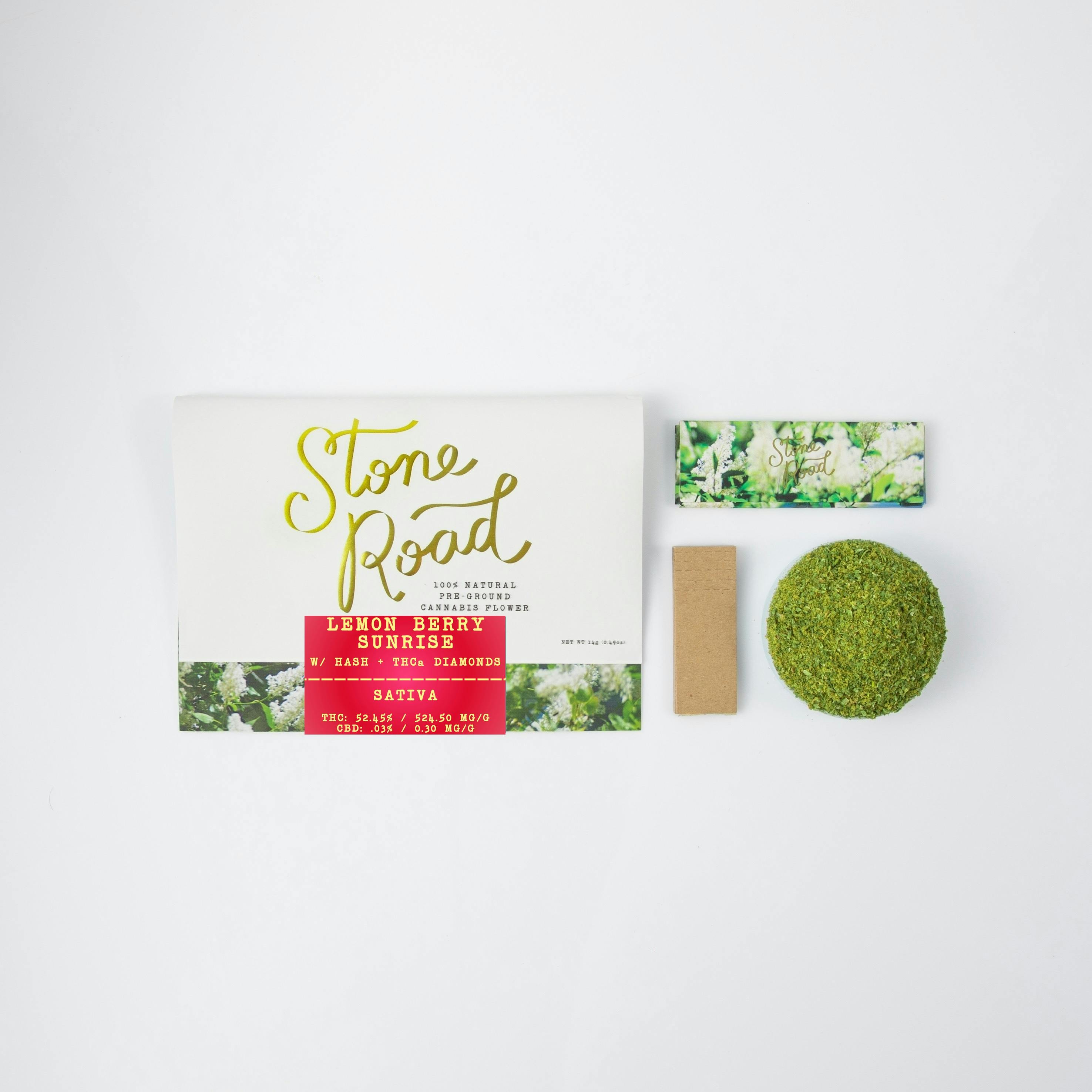 STONE ROAD | 1/2 OZ INFUSED PRE GROUNDED FLOWER | LEMON BERRY SUNRISE -SATIVA