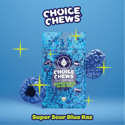 Choice Chews - 200mg Gummies - Super Sour Blue Razz (Indica)