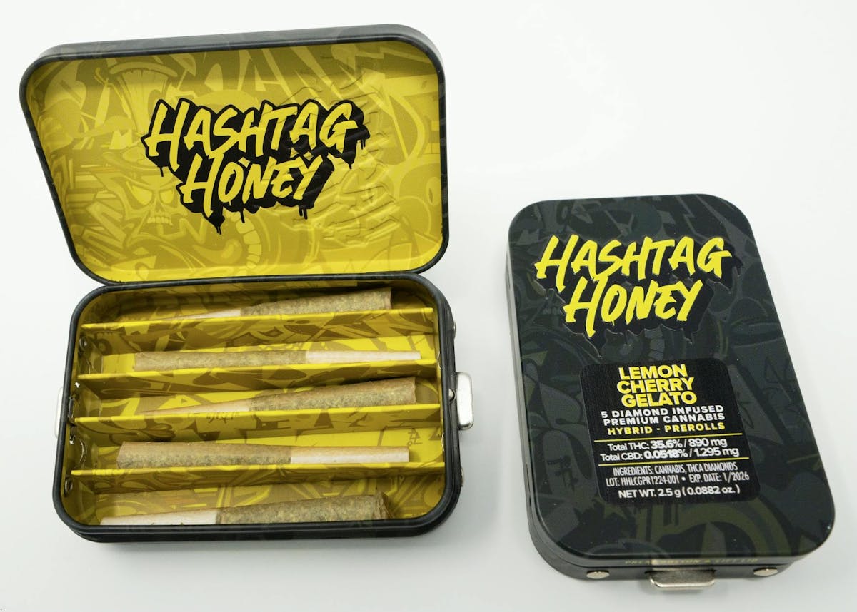 Photo of Hashtag Honey Lemon Cherry Gelato Diamond Infused Preroll