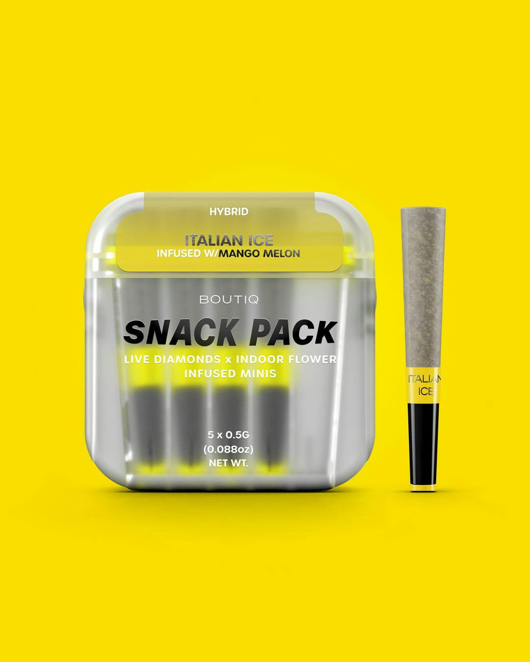 Boutiq Snack Pack | Italian Ice x Mango Melon | Hybrid (5 x .05g) | Diamond Infused Prerolls
