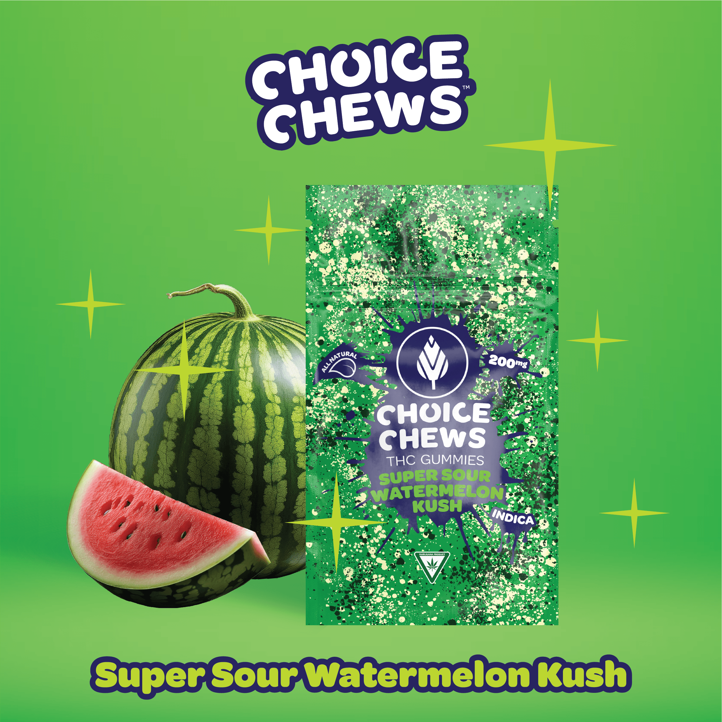 Choice Chews - 200mg Gummies - Super Sour Watermelon Kush (Indica)