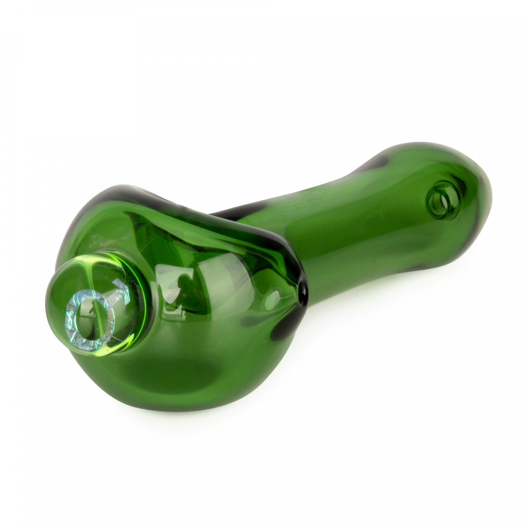 Red eye glass - spoon hand pipe w/ dichroic image marble - 3. 75