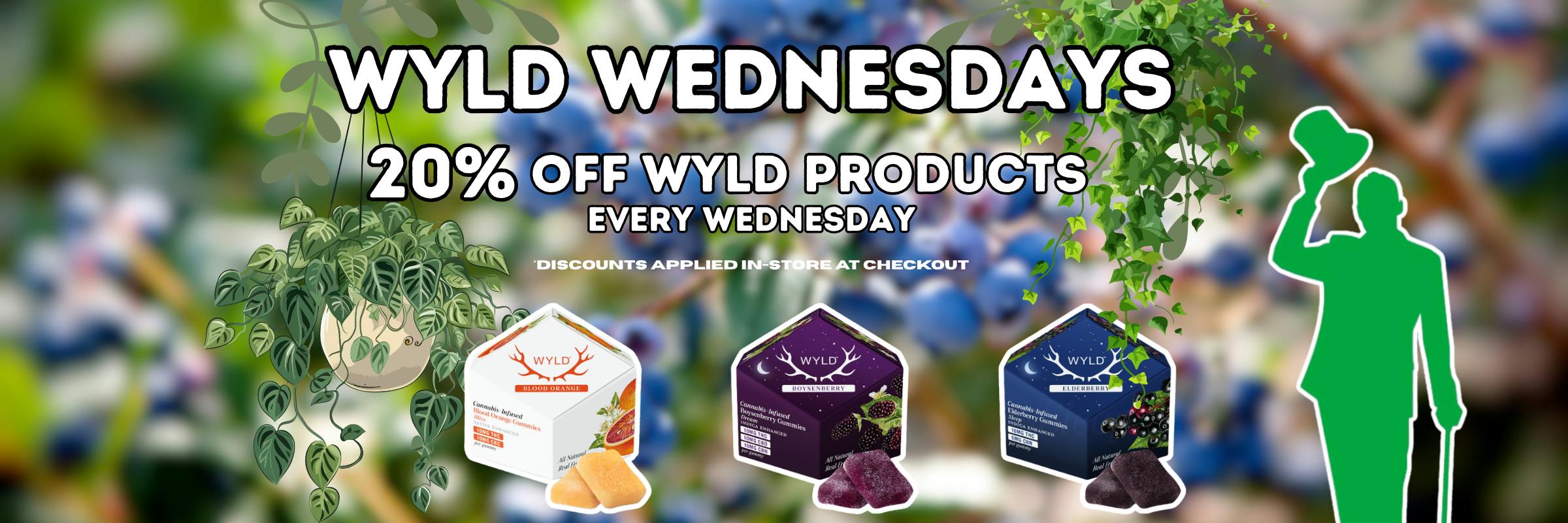 Shop Wyld cannabis gummies for 20% off every Wednesday at Mr. Greens Cannabis in Lake Forest Park, serving North Seattle and the surrounding area.