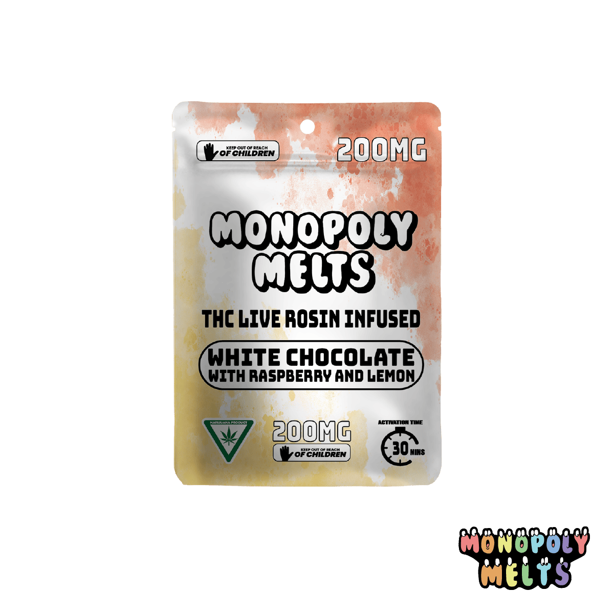 Monopoly Melts - 200mg Hash Rosin Chocolate - Raspberry Lemon White Chocolate