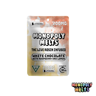 Monopoly Melts - 200mg Hash Rosin Chocolate - Raspberry Lemon White Chocolate