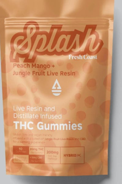 Product: Splash | Peach Mango Live Resin Distillate Gummies | 200mg