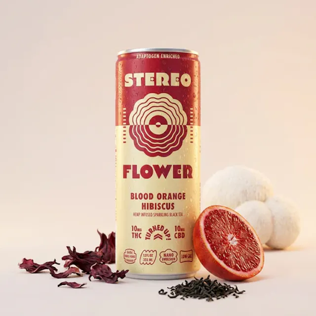 Stereo Flower Sparkling Tea Blood Orange Hibiscus 1 CBD : 1 THC 12oz/10mg (drinks)