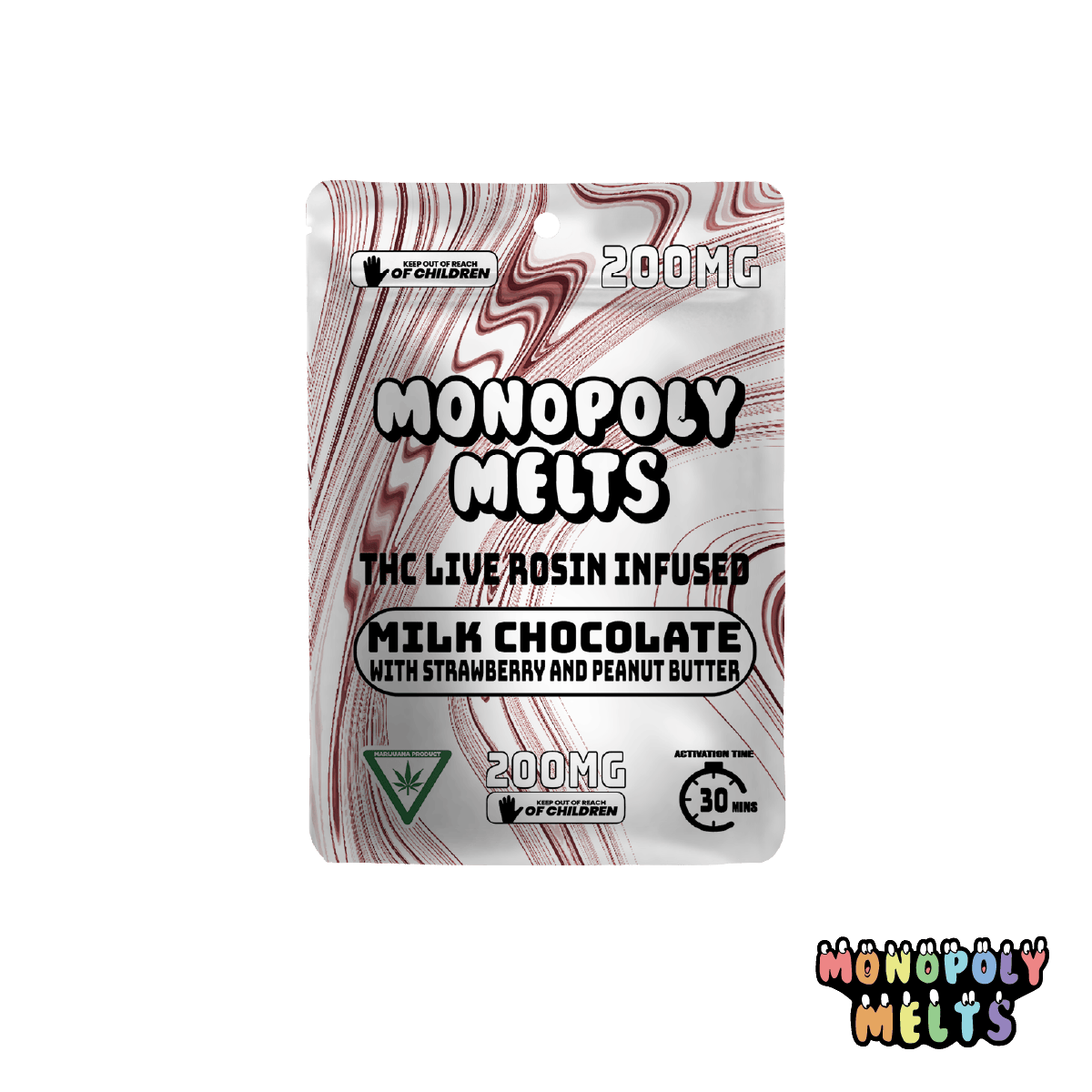 Monopoly Melts - 200mg Hash Rosin Chocolate - Peanut Butter Strawberry