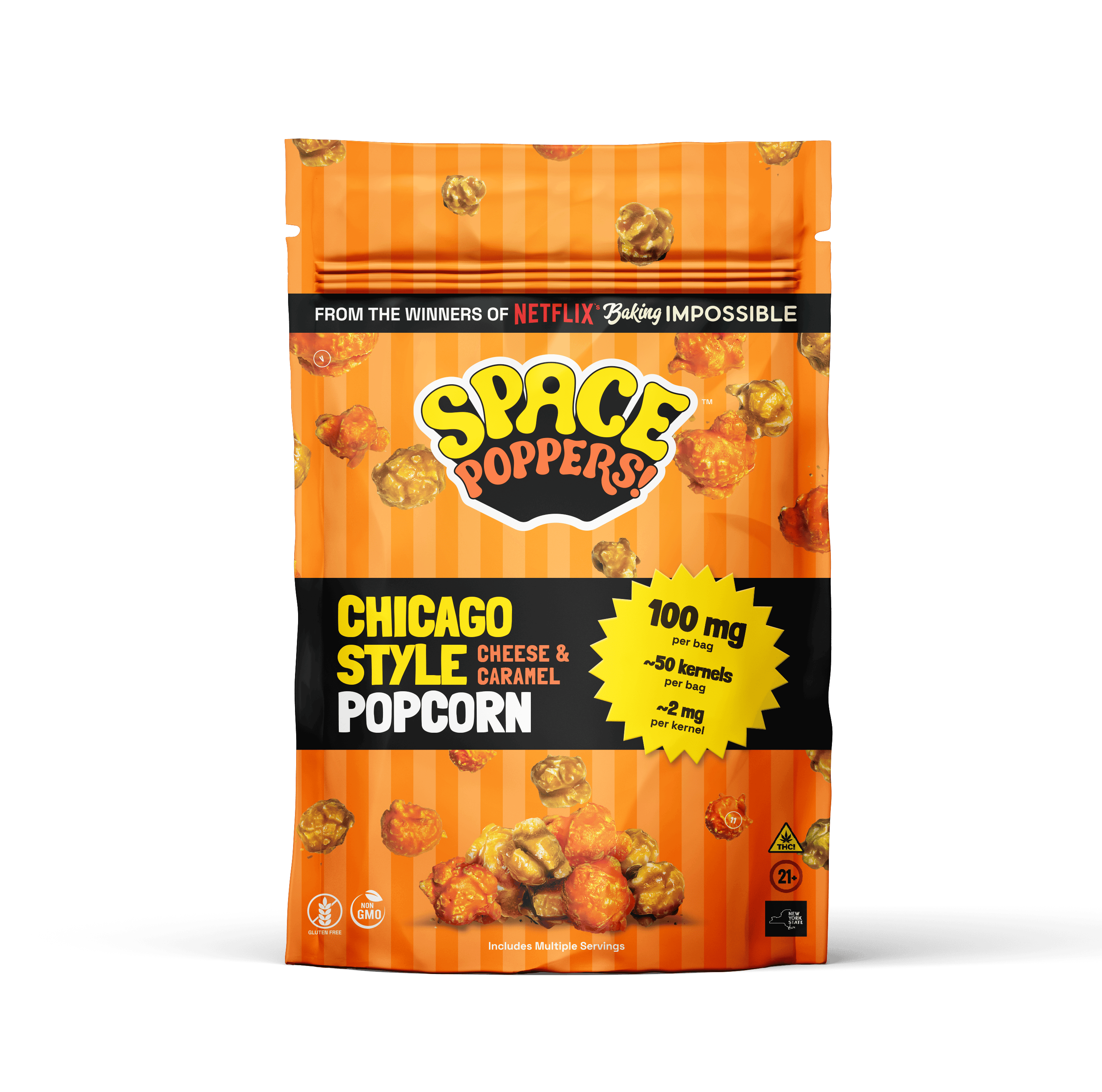 Space Poppers Caramel & Cheese Popcorn Chicago Style | Large 50 Kernels | 100mg THC | Gluten Free