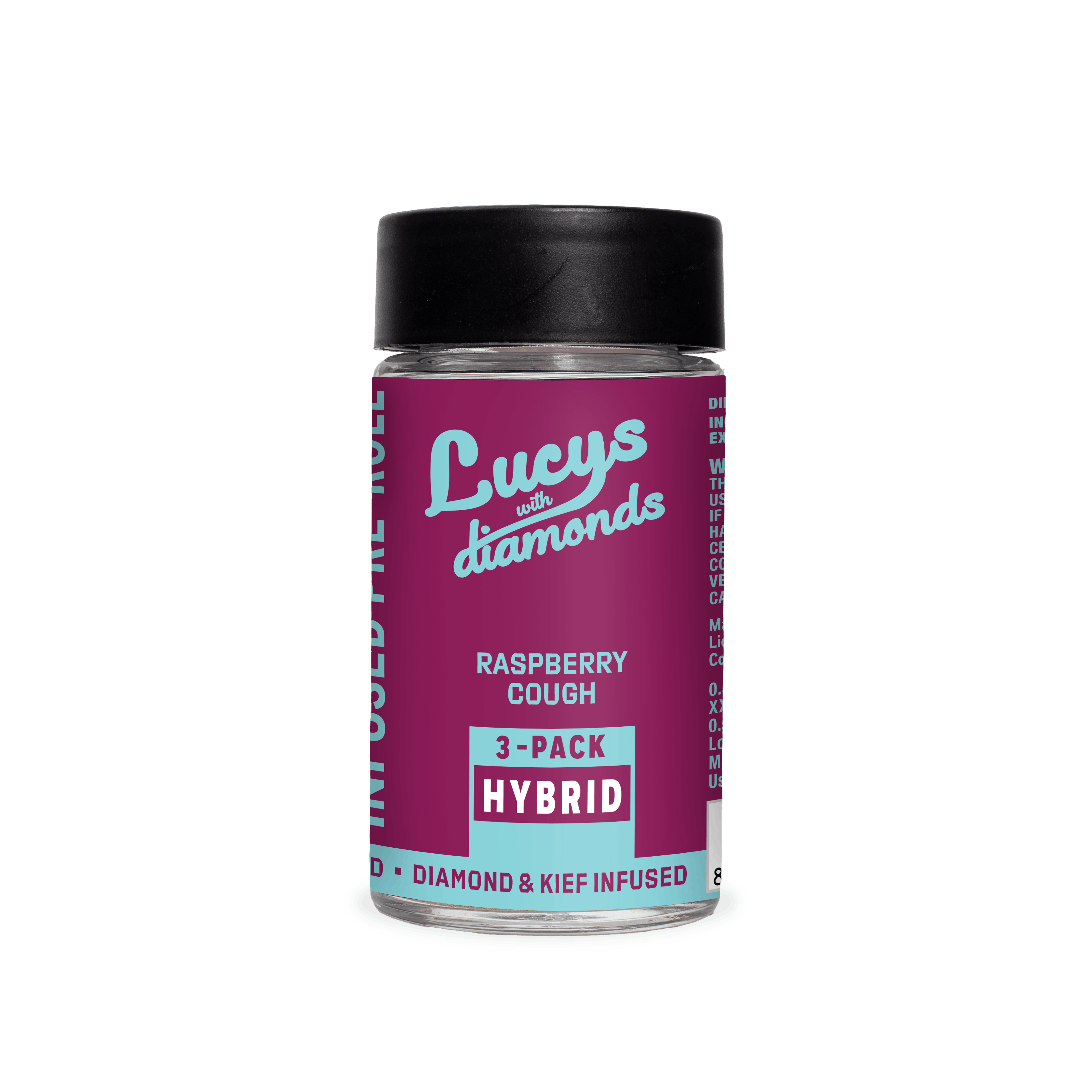 Lucys | Diamond Infused Preroll Dipped in Kief| Raspberry Cough | 0.7g | 3PK