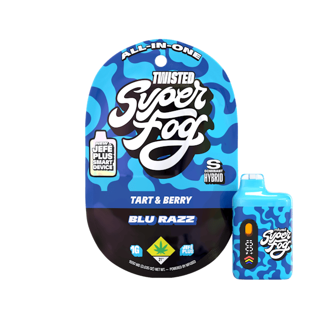 TYPE: Sativa Dom. Hybrid
TASTING NOTES: Tart & Berry
Blu Razz delivers a sweet, tart punch that strikes fast and strong. Each hit gives you a juicy burst of berry sweetness followed by a lively tang that wakes everything up. It’s vibrant, snappy and just a little mischievous.
TWISTED is a flavorful, high-strength concentrate that uses melted THCa diamonds for potency and all-natural terpenes for unique flavor profiles that are exciting and familiar. 
Introducing the upgraded Mfused Jefé Plus device! 
LED screen display
Dosing Timer – Time your hits to monitor vapor intake
Battery Life – Monitor battery level so you’re never caught off guard
Temperature Display – Easily see which temperature your device is set to
Cold Start Timer – Countdown timer to indicate when device is ready for usage
Spark Button allows for a fully customized cannabis experience
Two Taps – Cold Start: Preheat oil and prevent potential clogging issues
Three Taps – Change Temperature: Three different temperatures
Five Taps – On/Off: Control battery life by turning off device when not in use
Discreet size and ergonomic shape for convenience
Custom-designed atomizer tuned for each oil type and product line
Fast charging via USB-C with multi-day battery endurance
Zero harmful additives 
Independently tested to ensure product safety
Designed, tested and developed in the U.S. with our aerosol testing laboratory
Built-in seven-second safety timer prevents the atomizer from overheating