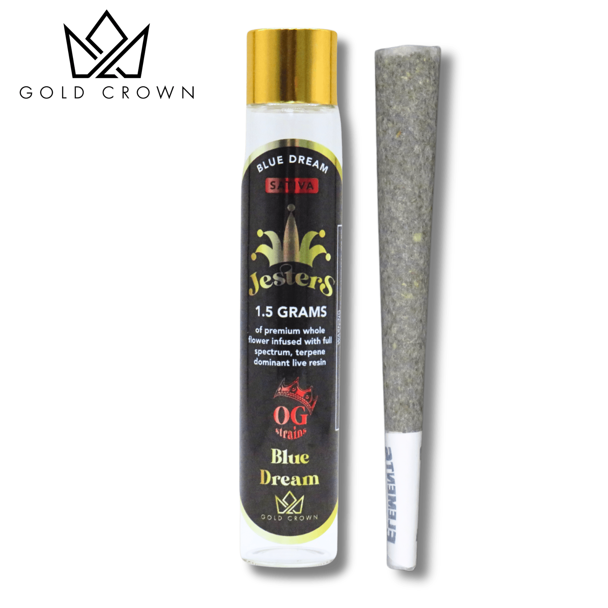Product: Gold Crown | Jesters Live Resin Infused Pre-Roll - 1.5g - Blue Dream (Sativa)