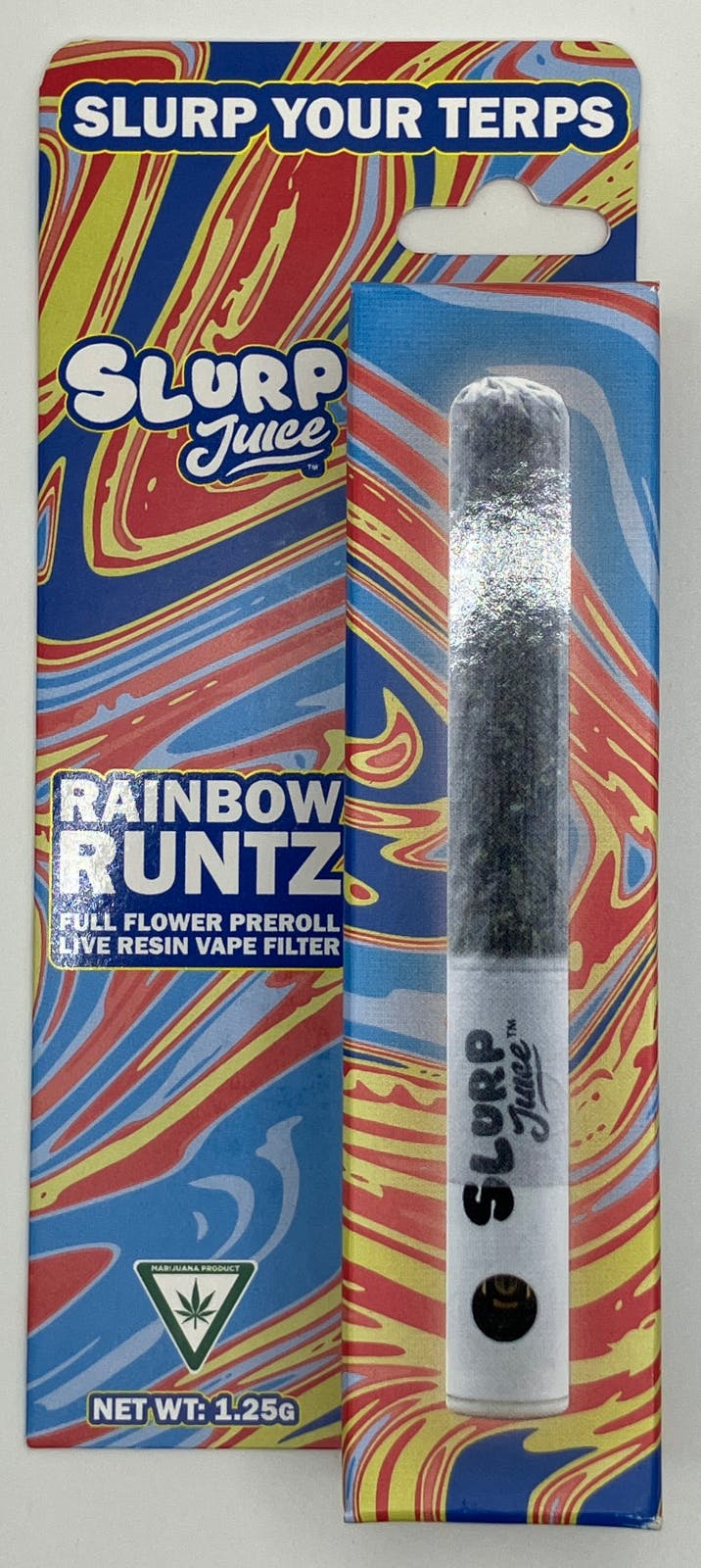 Product: Slurp Juice | Pre-roll with Live Resin Vape Filter - 1.25g - Rainbow Runtz